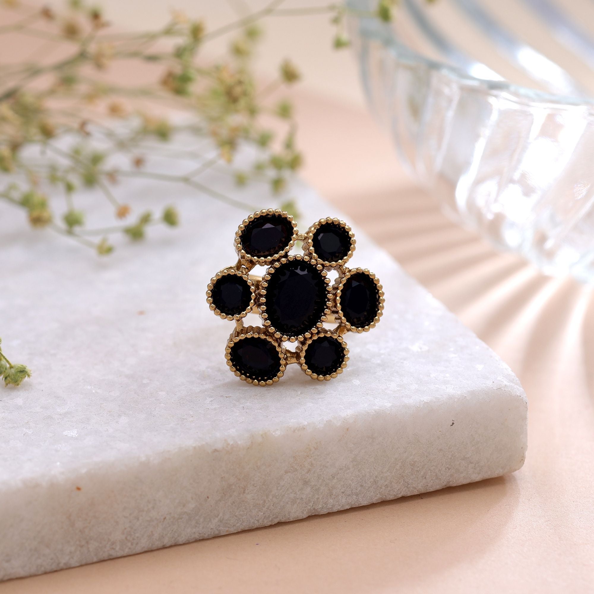 Black Color American Diamond Ring Crystal Party Wear