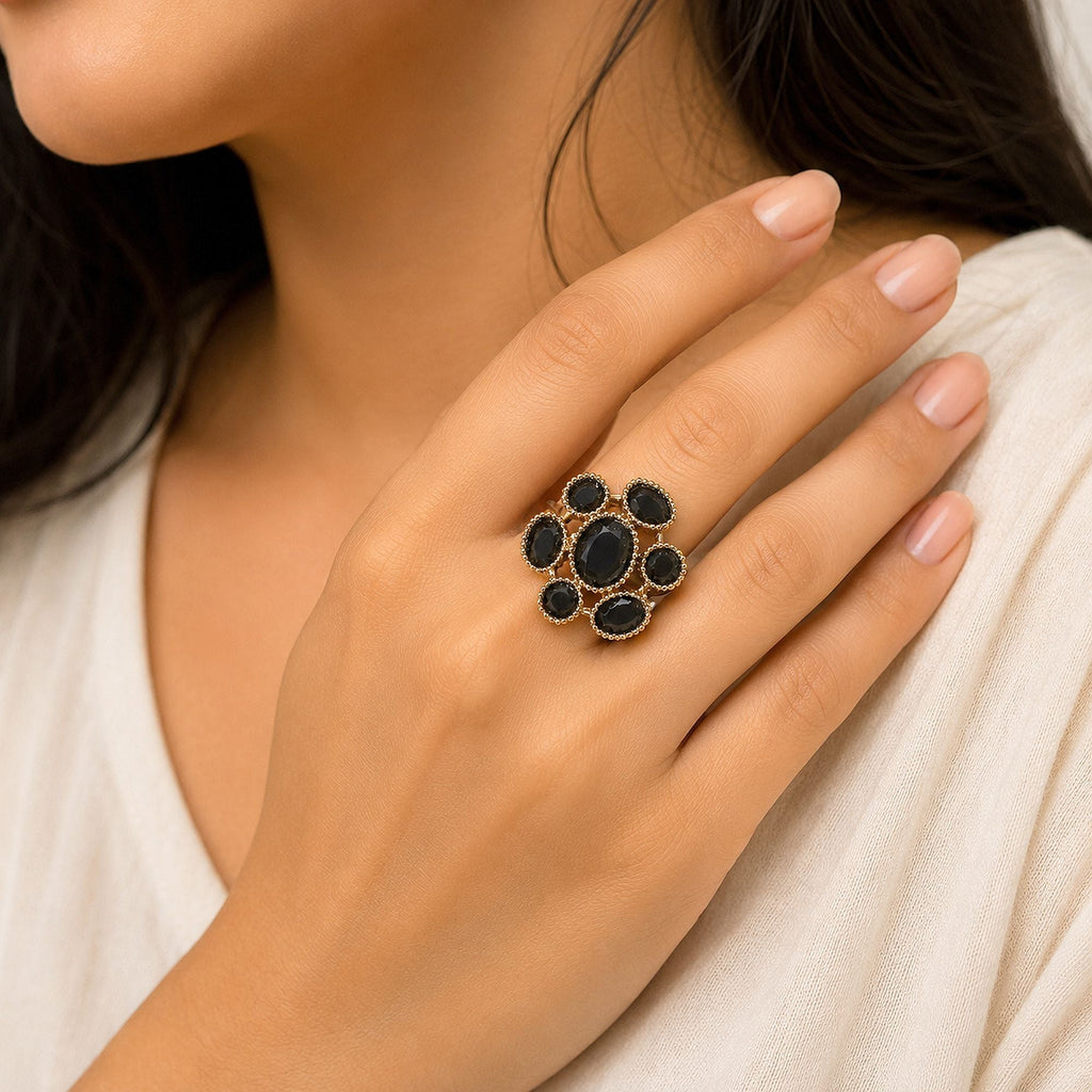Black Color American Diamond Ring Crystal Party Wear