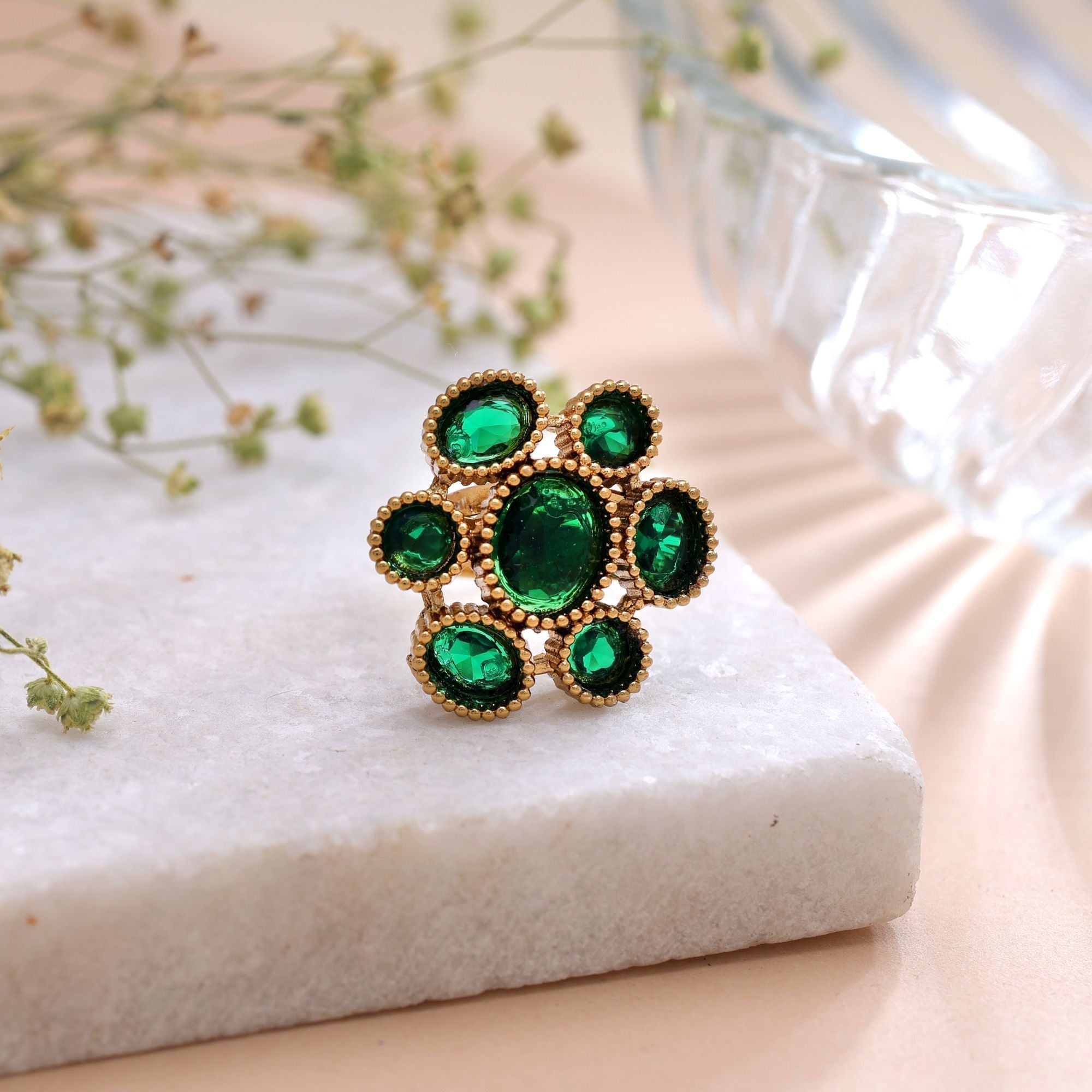 Green Color American Diamond Ring Everyday Fashion Style