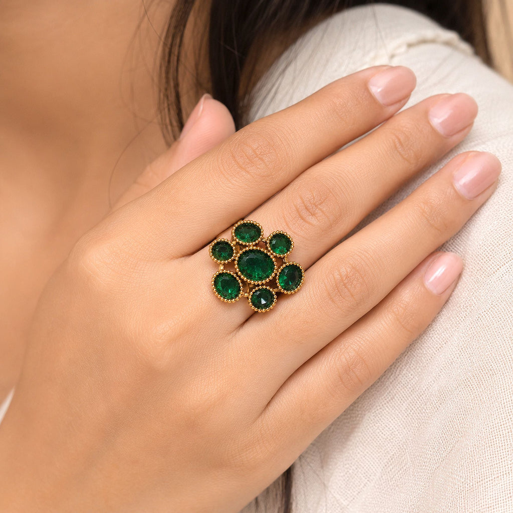 Green Color American Diamond Ring Everyday Fashion Style