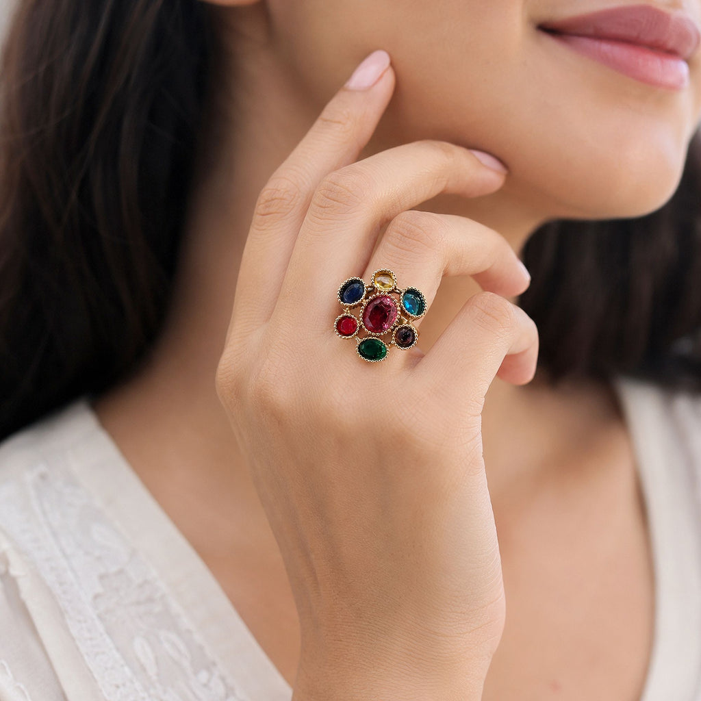 Multi Color American Diamond Ring Elegant Fashion Style