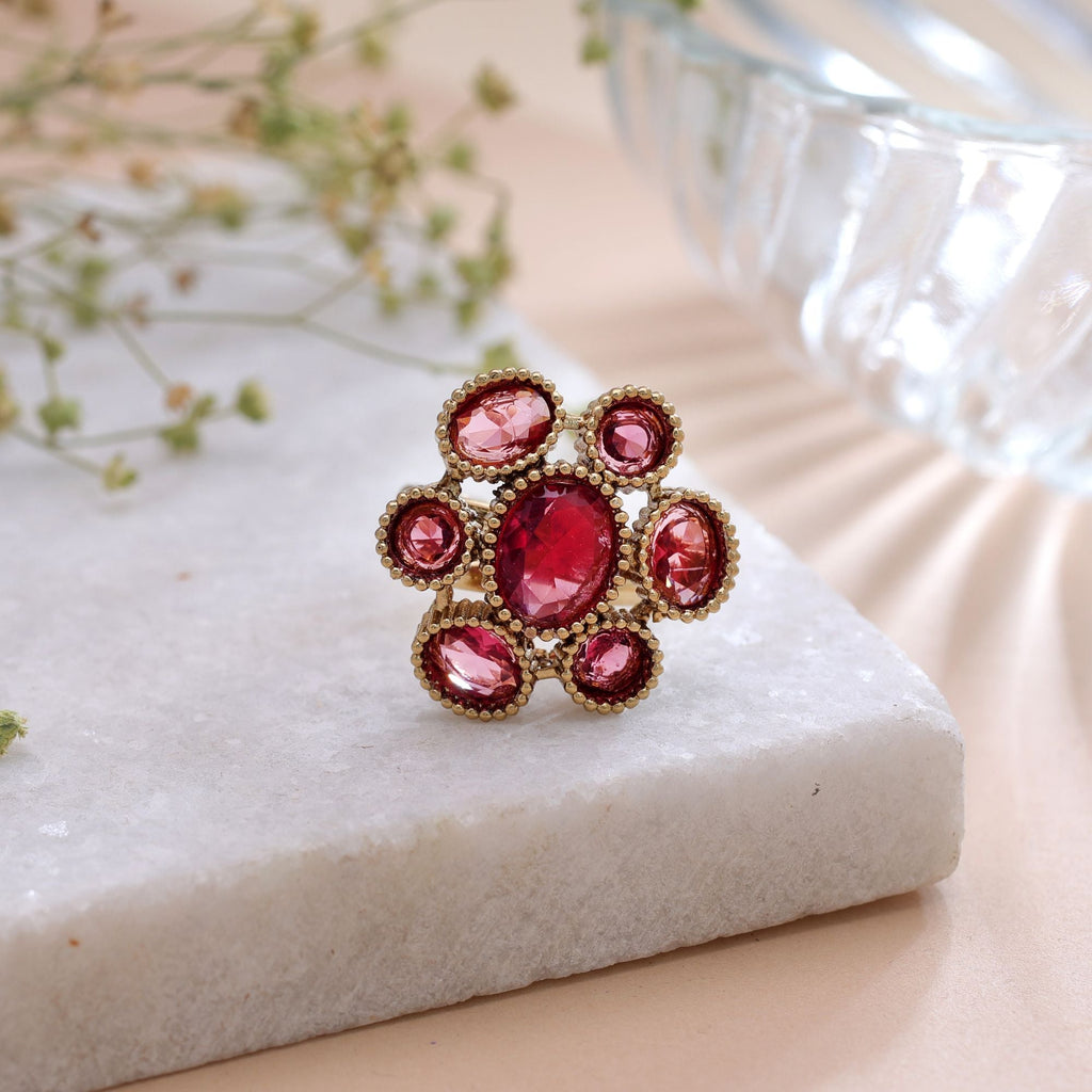 Pink Color American Diamond Ring Sparkling Designer Style