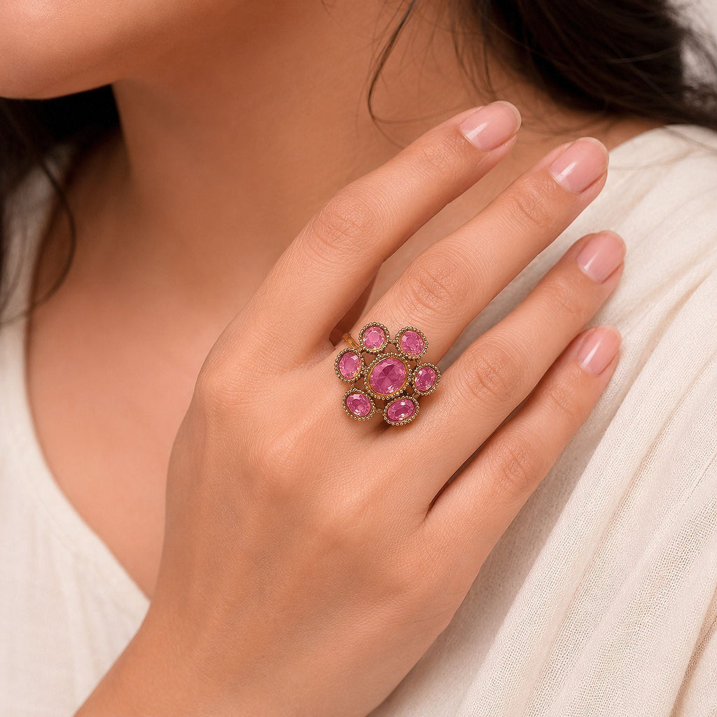 Pink Color American Diamond Ring Sparkling Designer Style