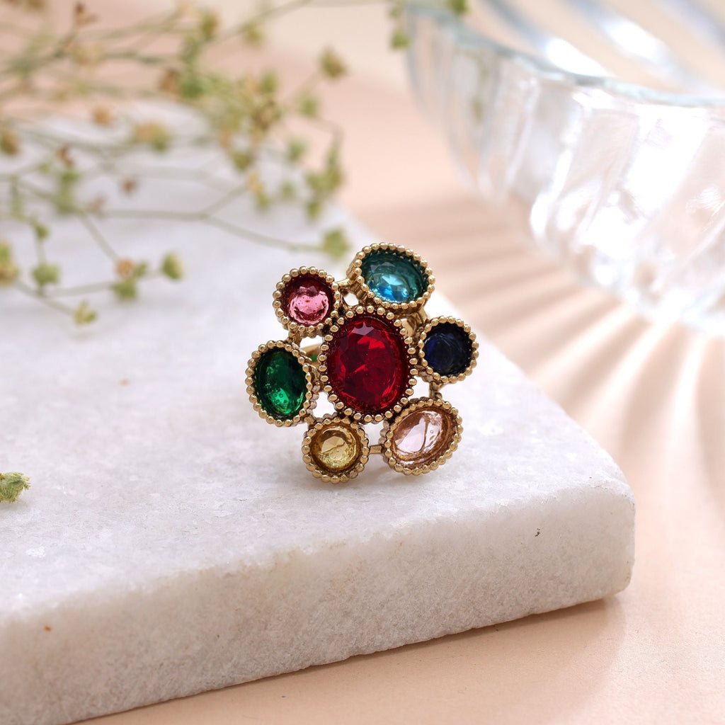 Red Color American Diamond Ring Sparkling Party Wear