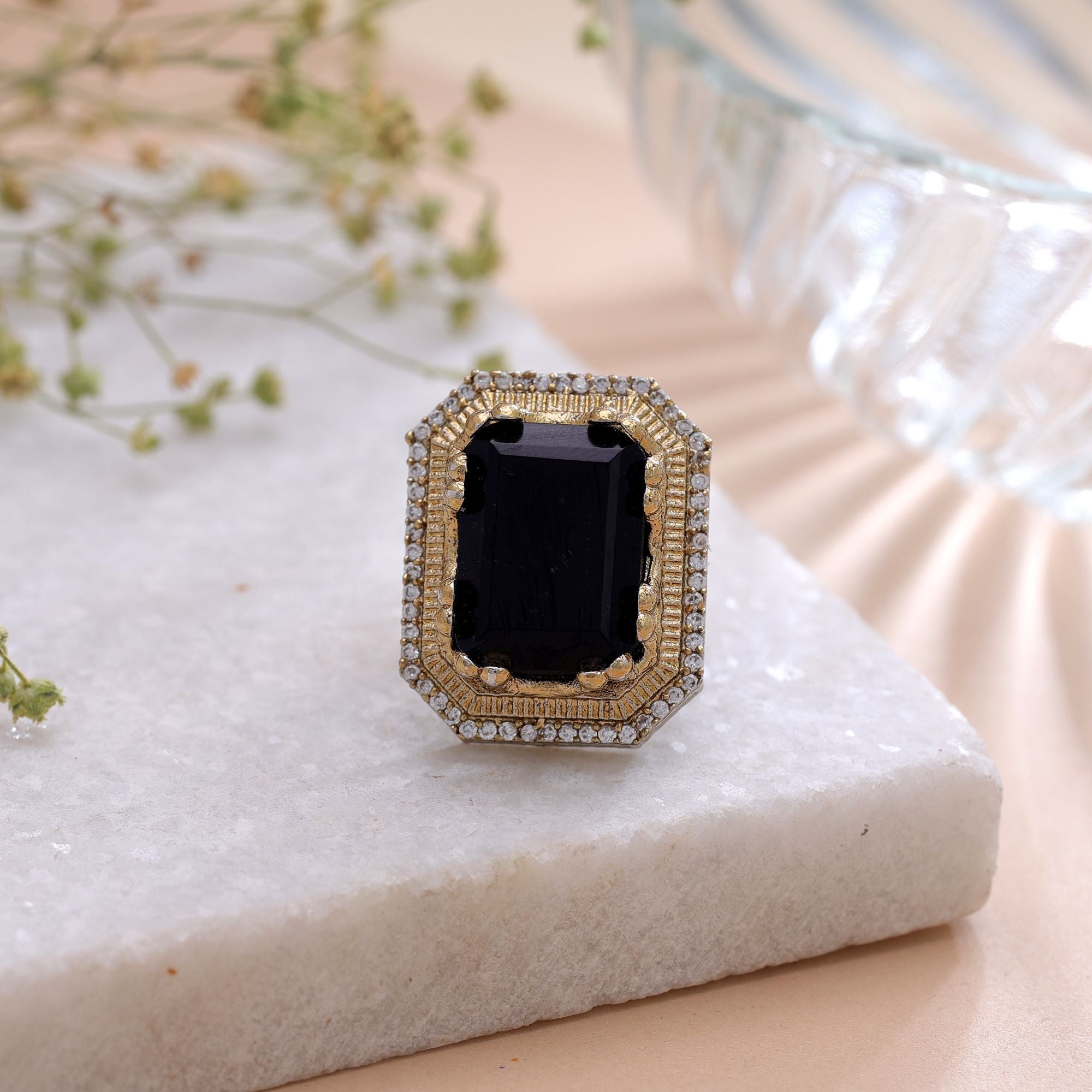 Black Color American Diamond Ring Party Wear Style