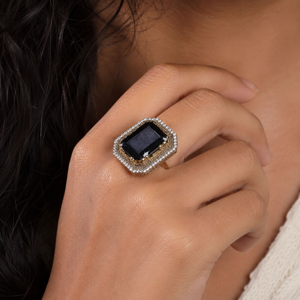 Black Color American Diamond Ring Party Wear Style