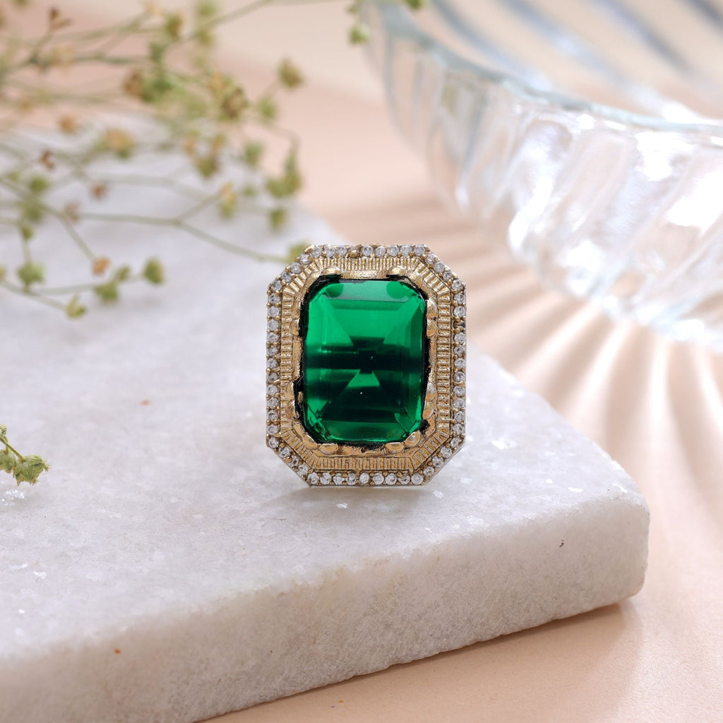 Green Color American Diamond Ring Premium Crystal Style