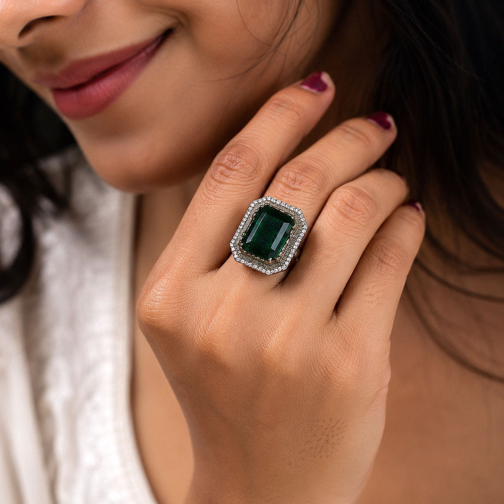Green Color American Diamond Ring Premium Crystal Style