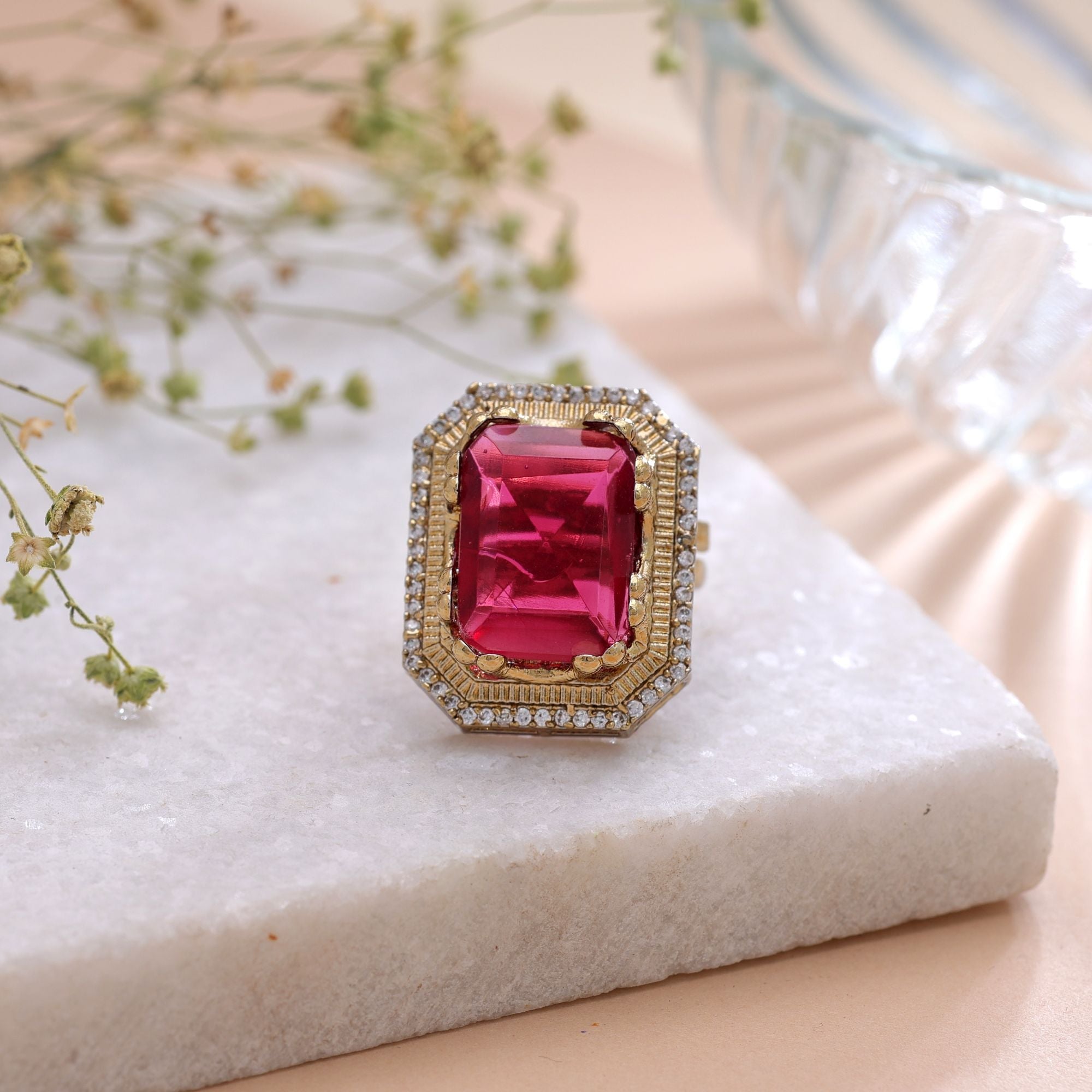 Pink Color American Diamond Ring Crystal Designer Finish