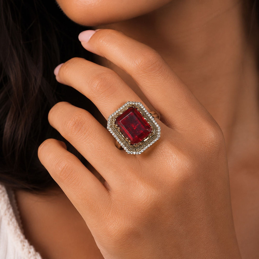 Pink Color American Diamond Ring Crystal Designer Finish