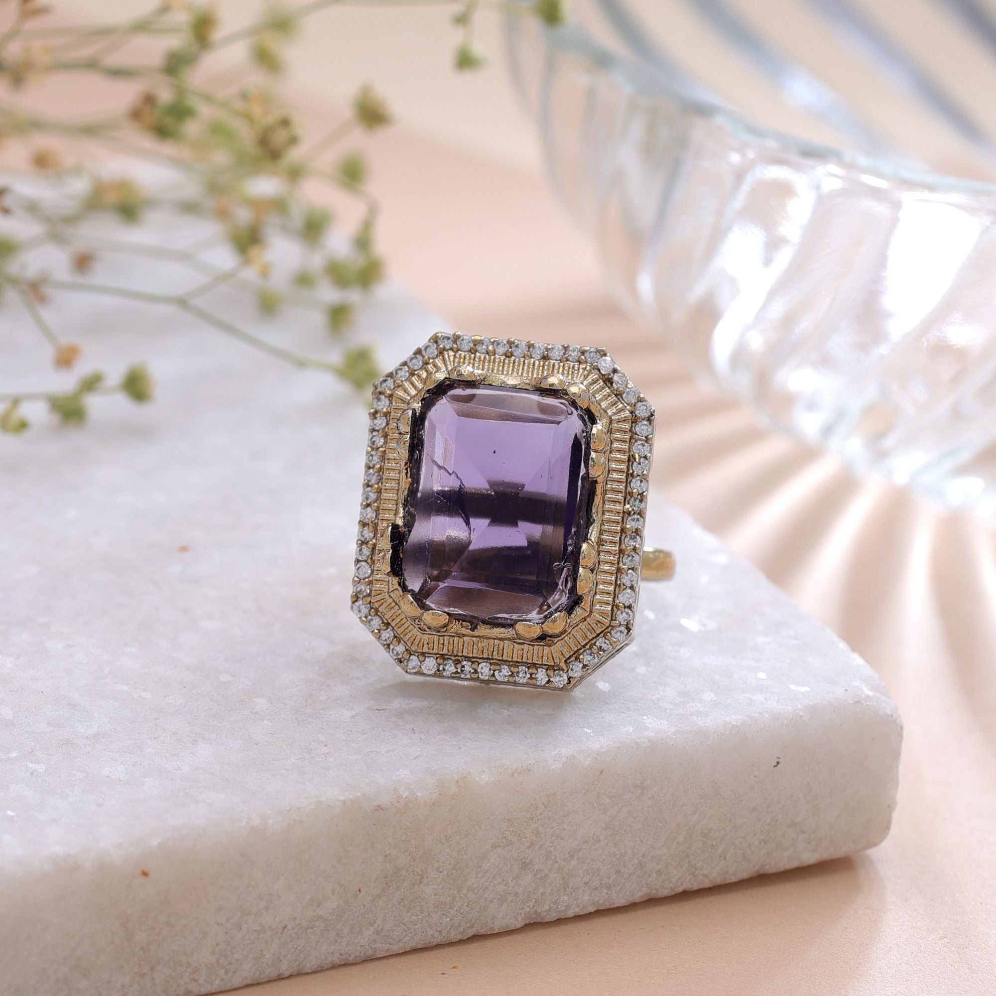 Purple Color American Diamond Ring Sparkling Fashion Style