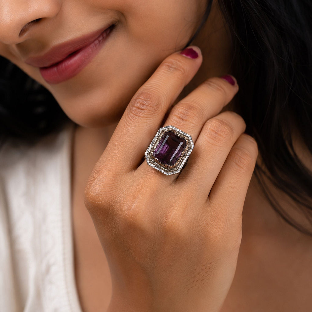 Purple Color American Diamond Ring Sparkling Fashion Style
