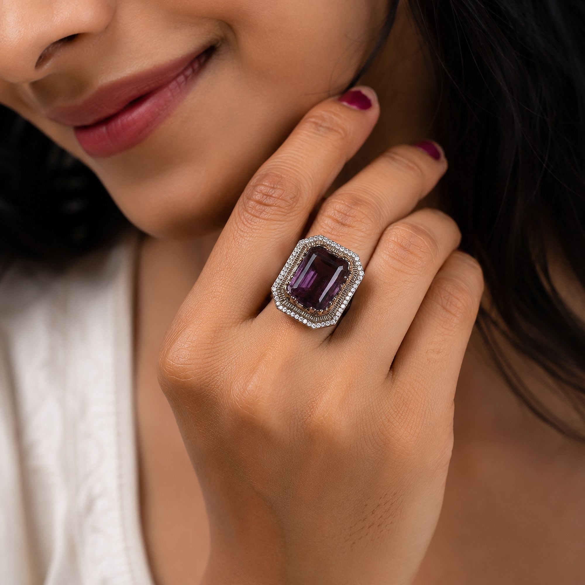 Purple Color American Diamond Ring Sparkling Fashion Style