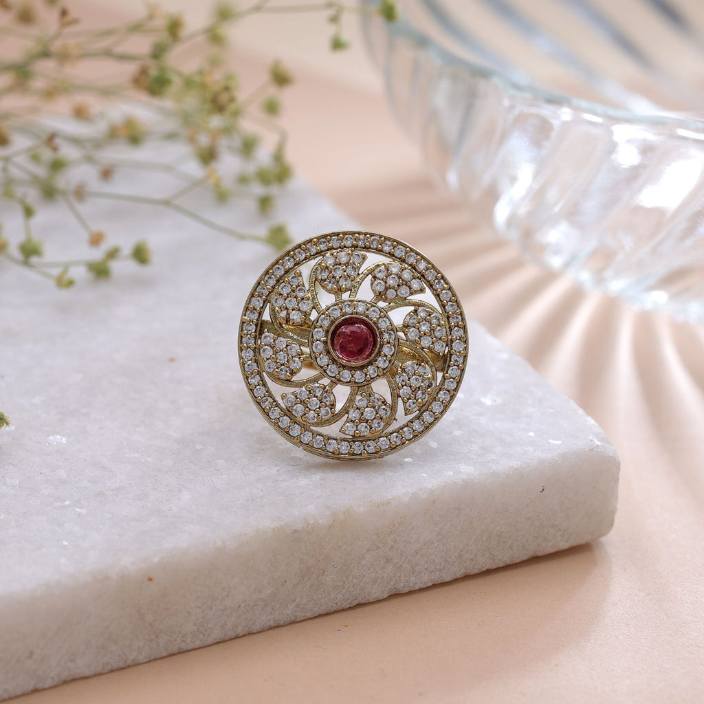 Pink Color American Diamond Ring Luxury Crystal Finish