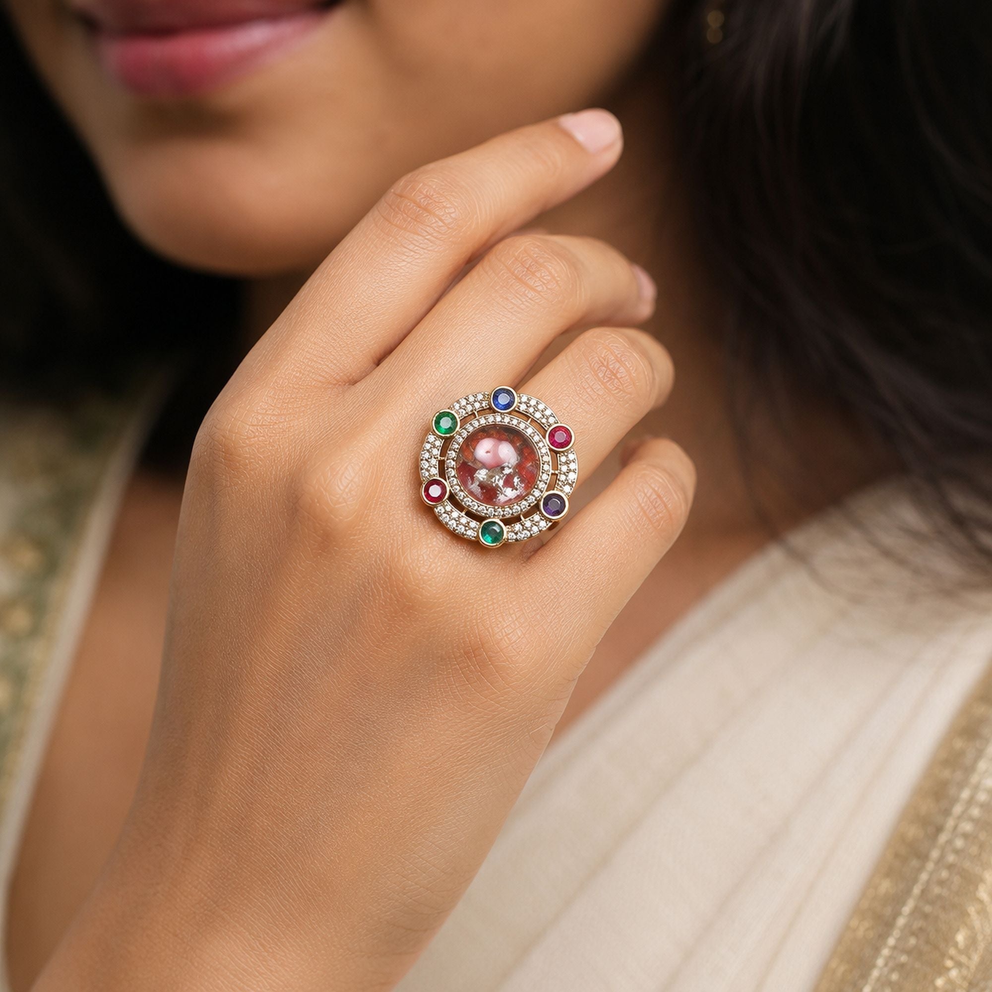 Multi Color American Diamond Ring Fashion Jewelry Design