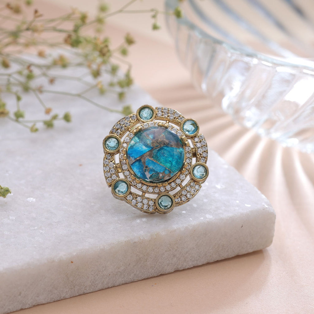 Turquoise Color American Diamond Ring Designer Crystal Style