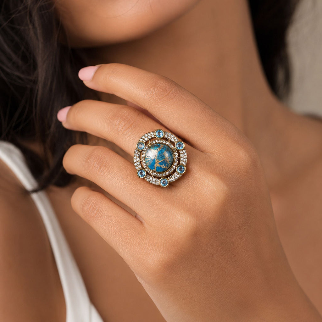 Turquoise Color American Diamond Ring Designer Crystal Style