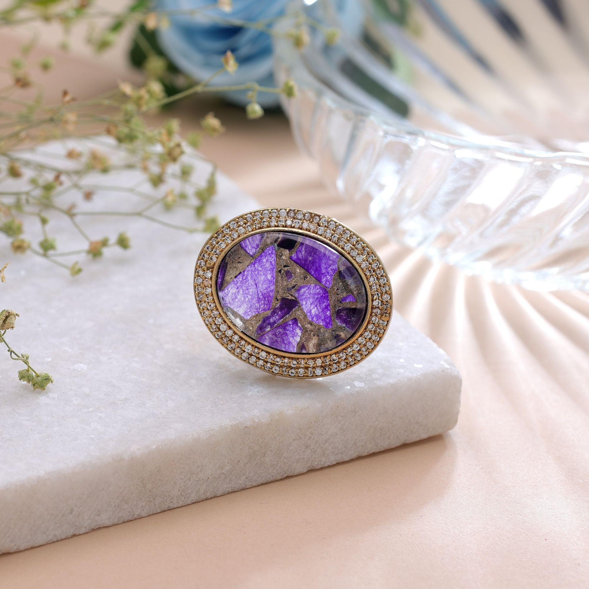 Purple Color American Diamond Ring Designer Jewelry Style