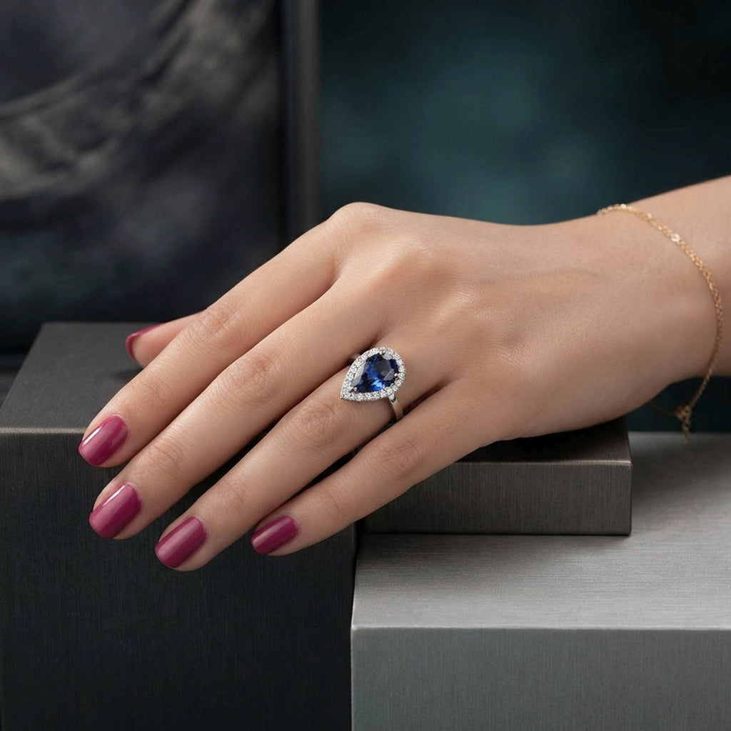 Blue Color American Diamond Ring Designer Appeal