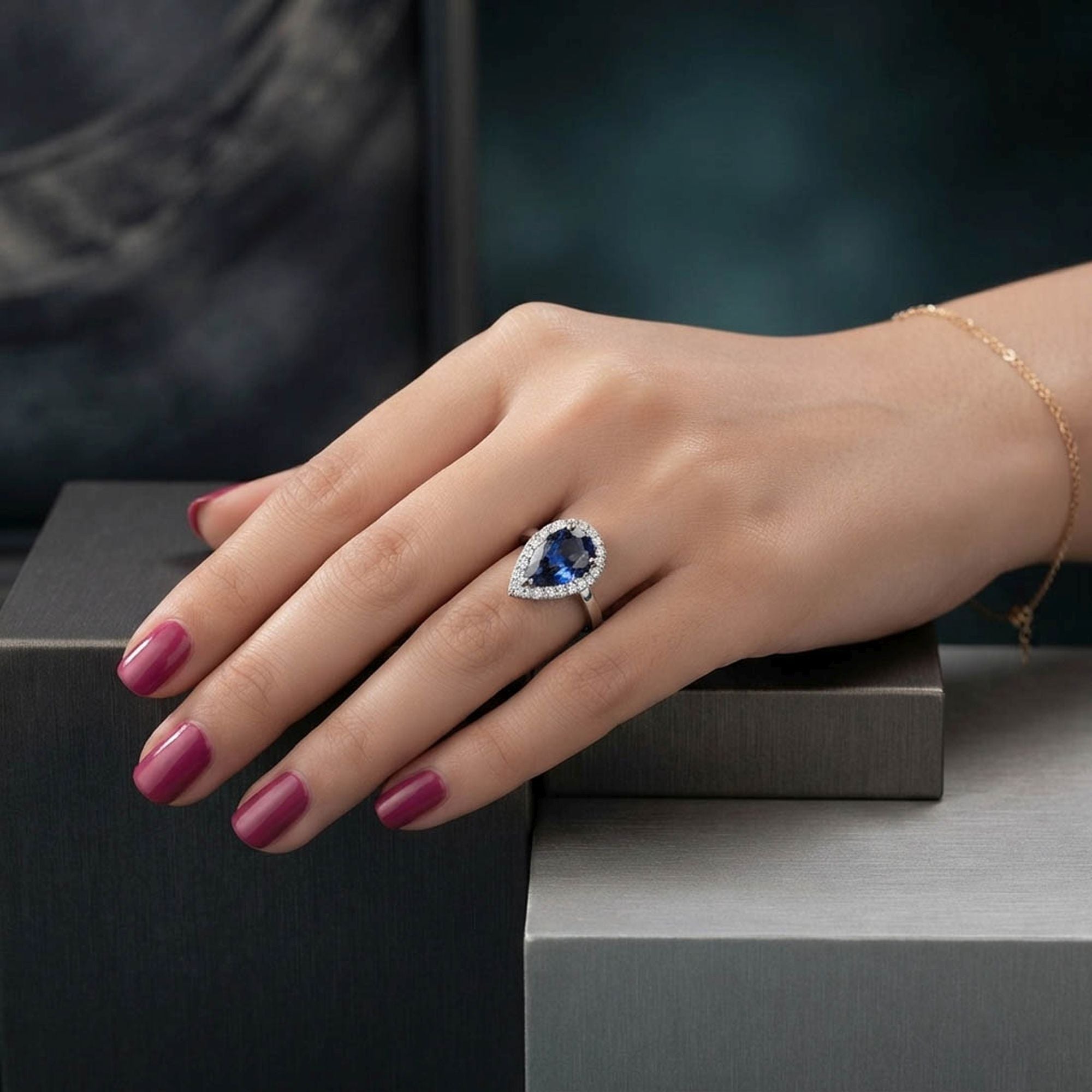Blue Color American Diamond Ring Designer Appeal
