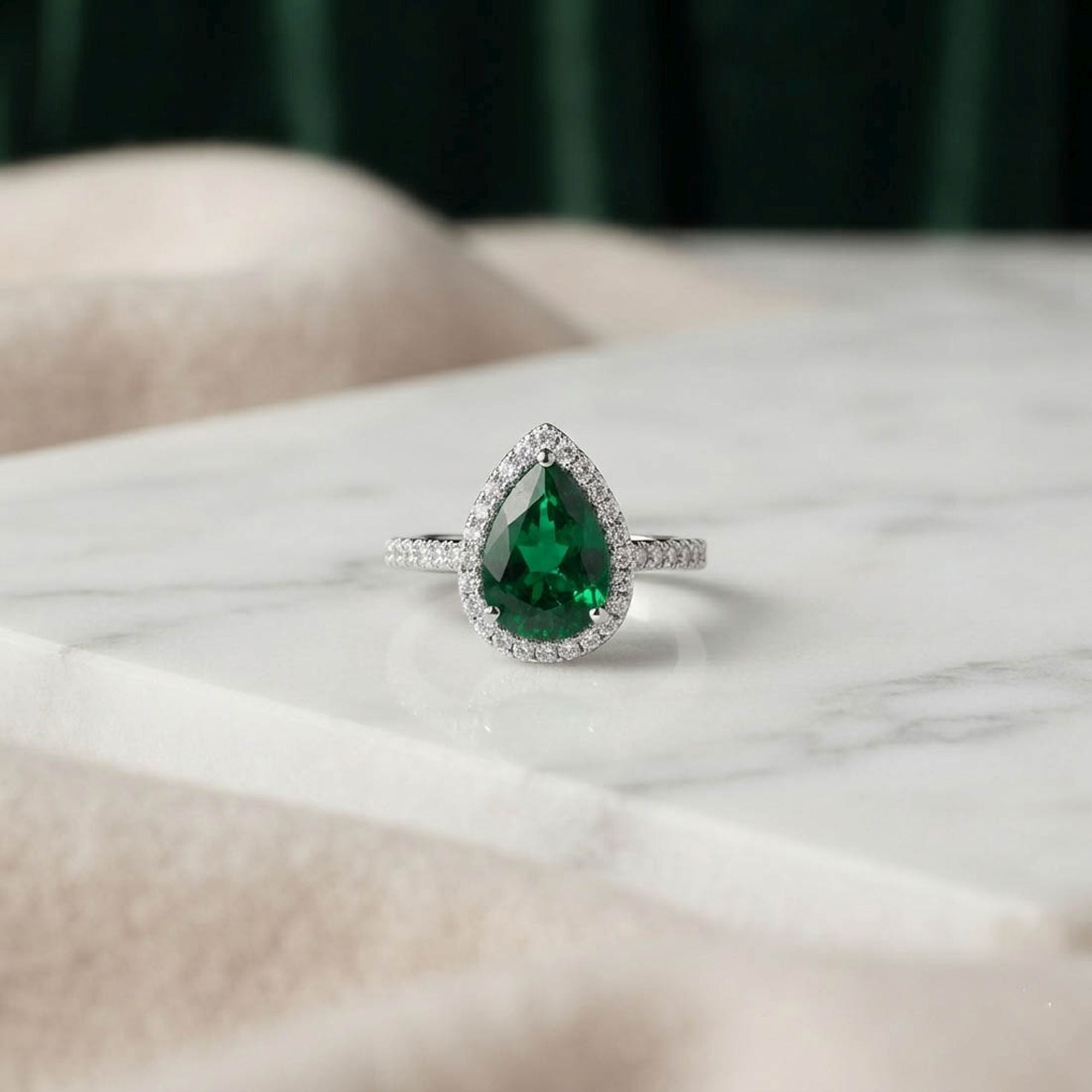 Green Color American Diamond Ring Sparkling Style