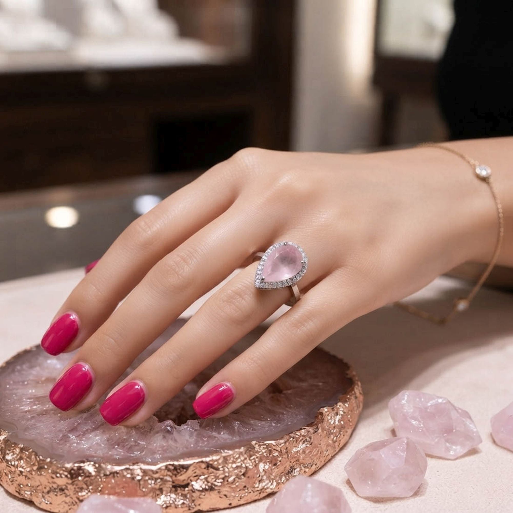 Light Pink Color American Diamond Ring Designer Style
