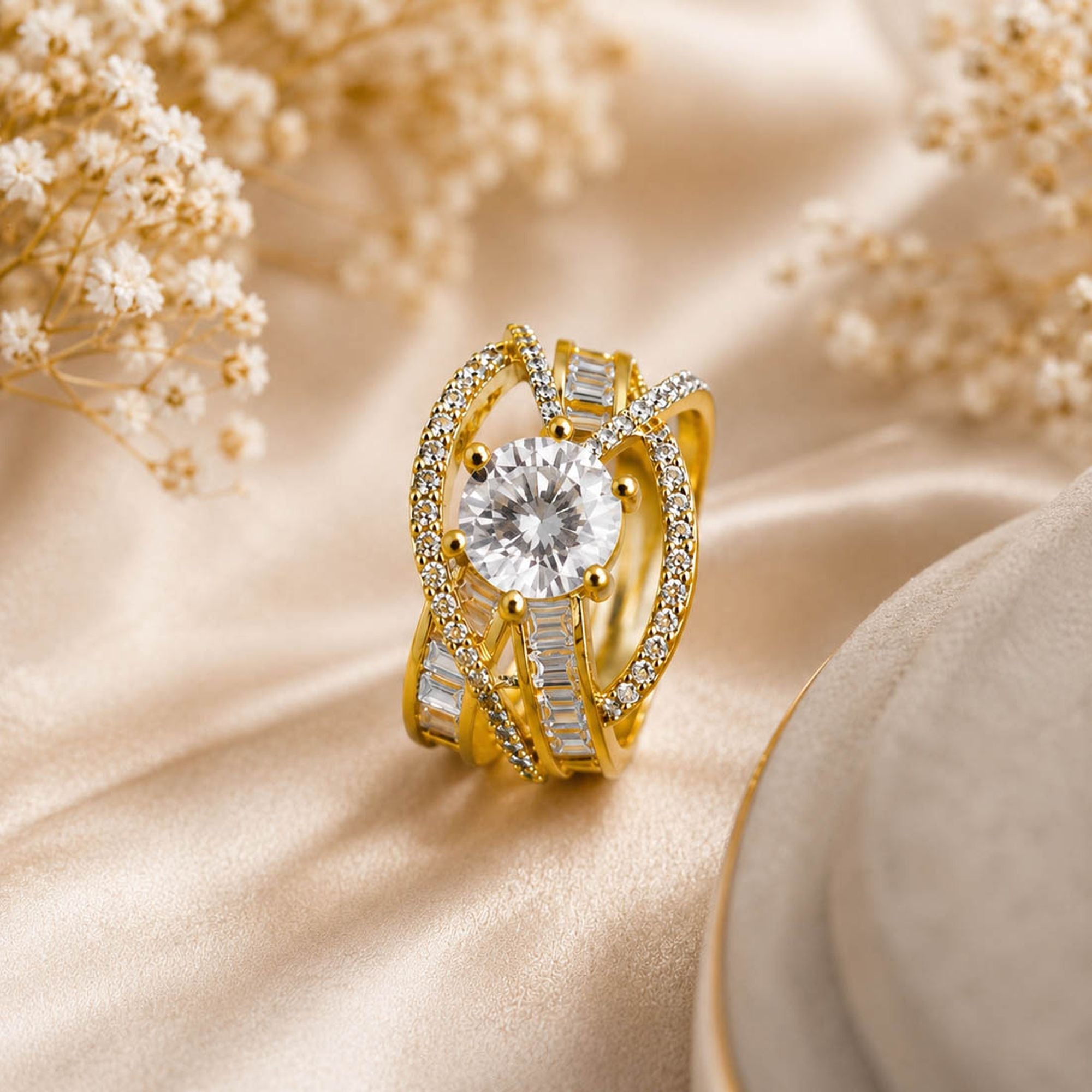 White Color American Diamond Ring Party Wear