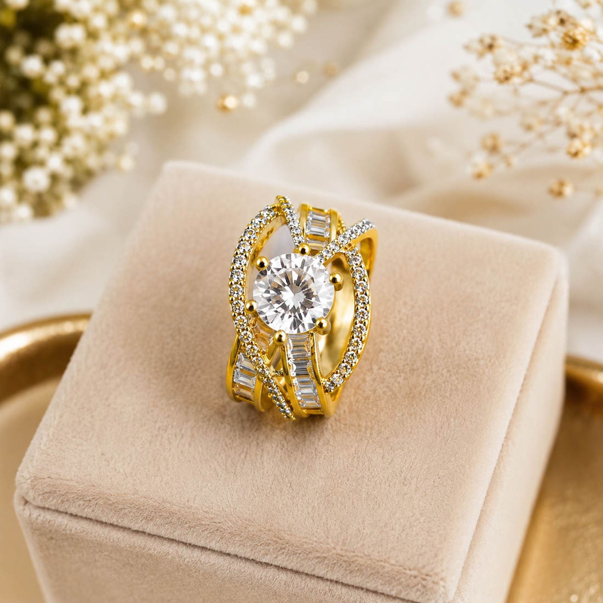 White Color American Diamond Ring Party Wear