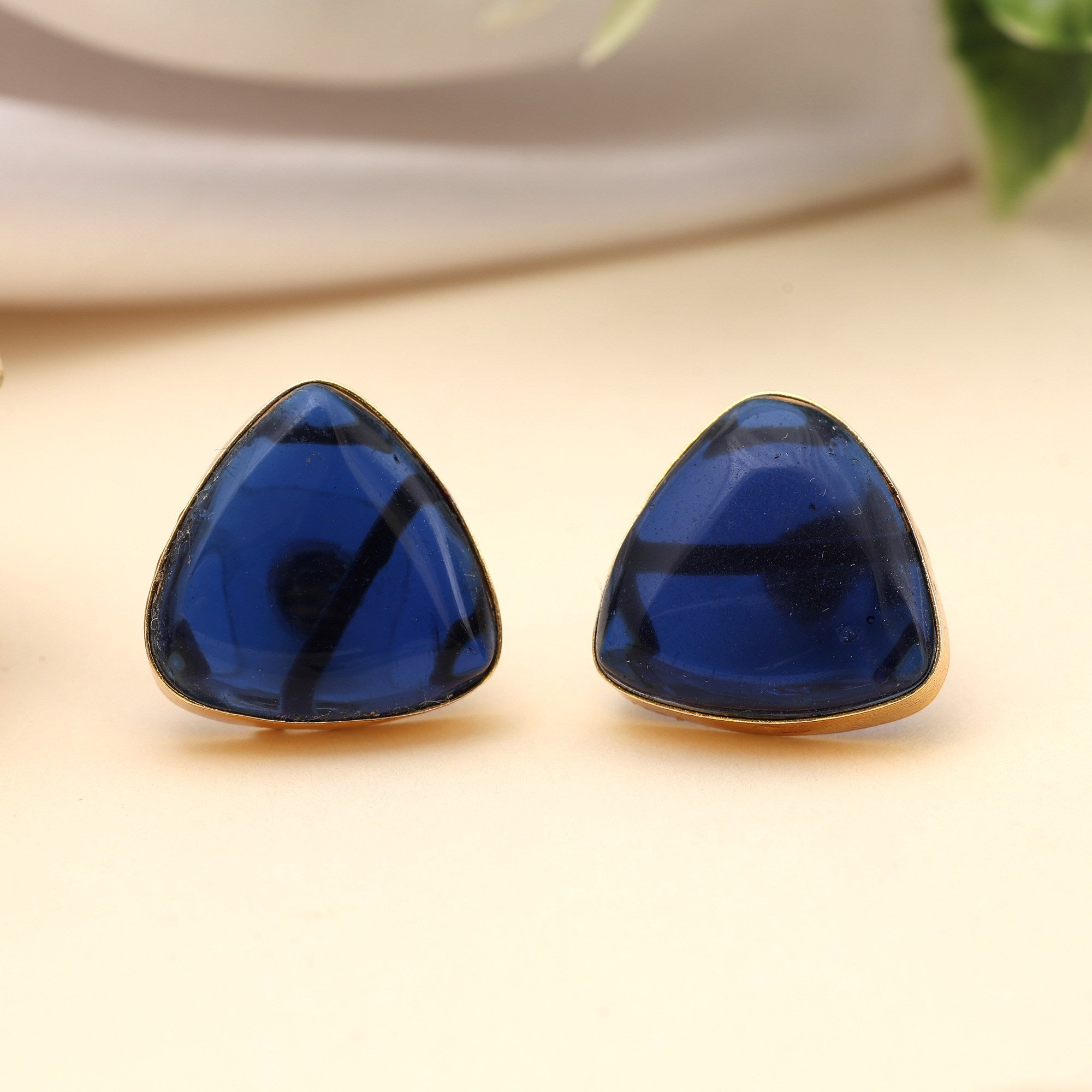 Charming Blue Color Amrapali Earrings With Antique Polished Tribal Design