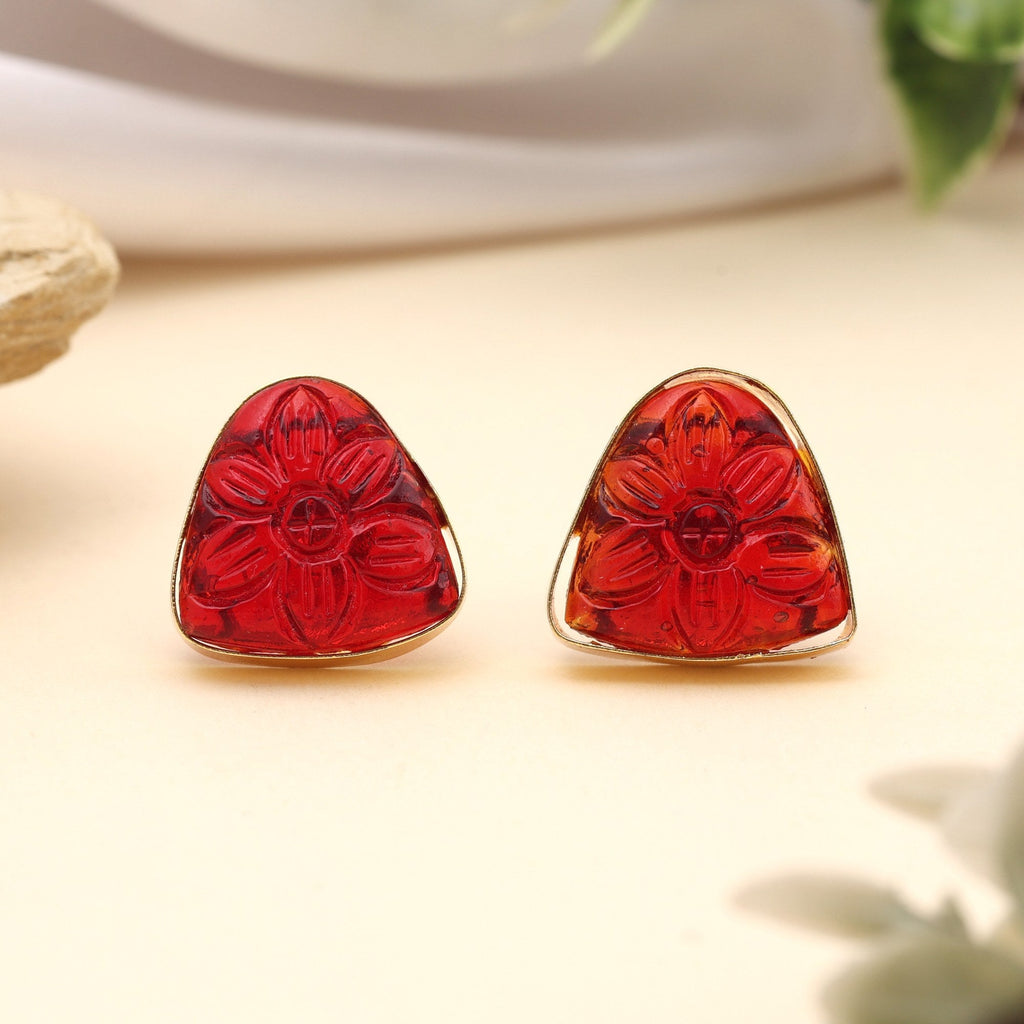 Radiant Red Color Amrapali Earrings With Intricate Kundan Stone Work Design