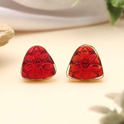 Radiant Red Color Amrapali Earrings With Intricate Kundan Stone Work Design