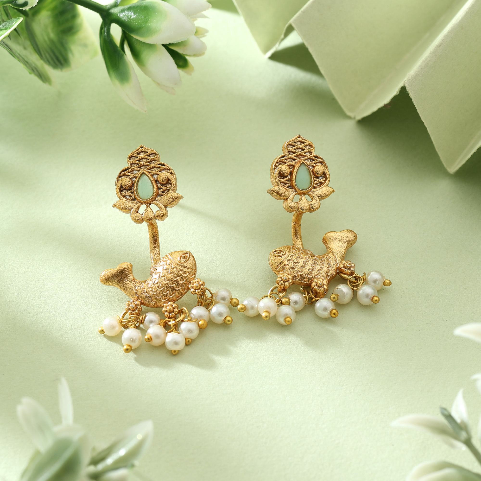Trendy Pista Green Color Amrapali Earrings
