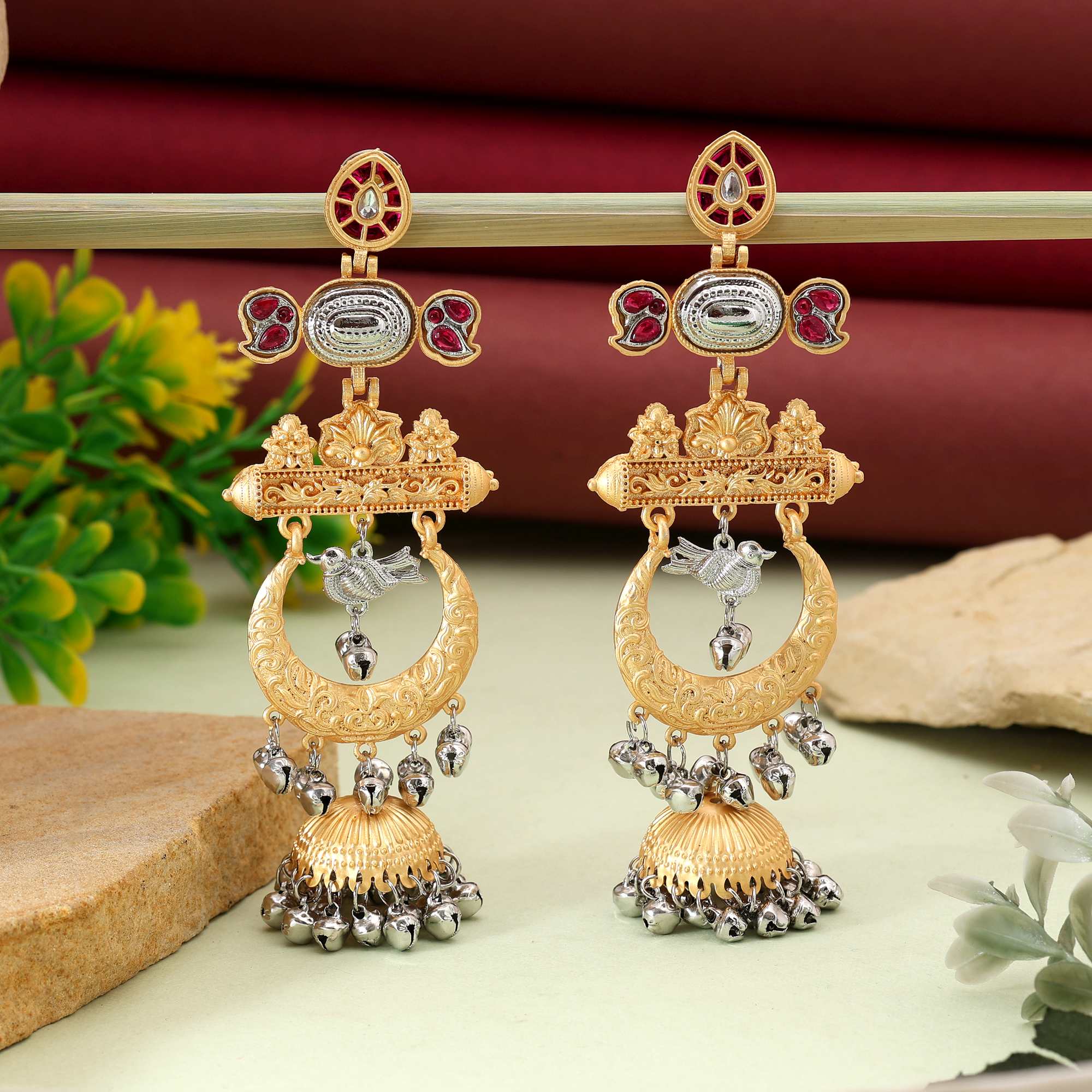 Rani Color Premium Ethnic Style Amrapali Earrings For Wedding Celebrations