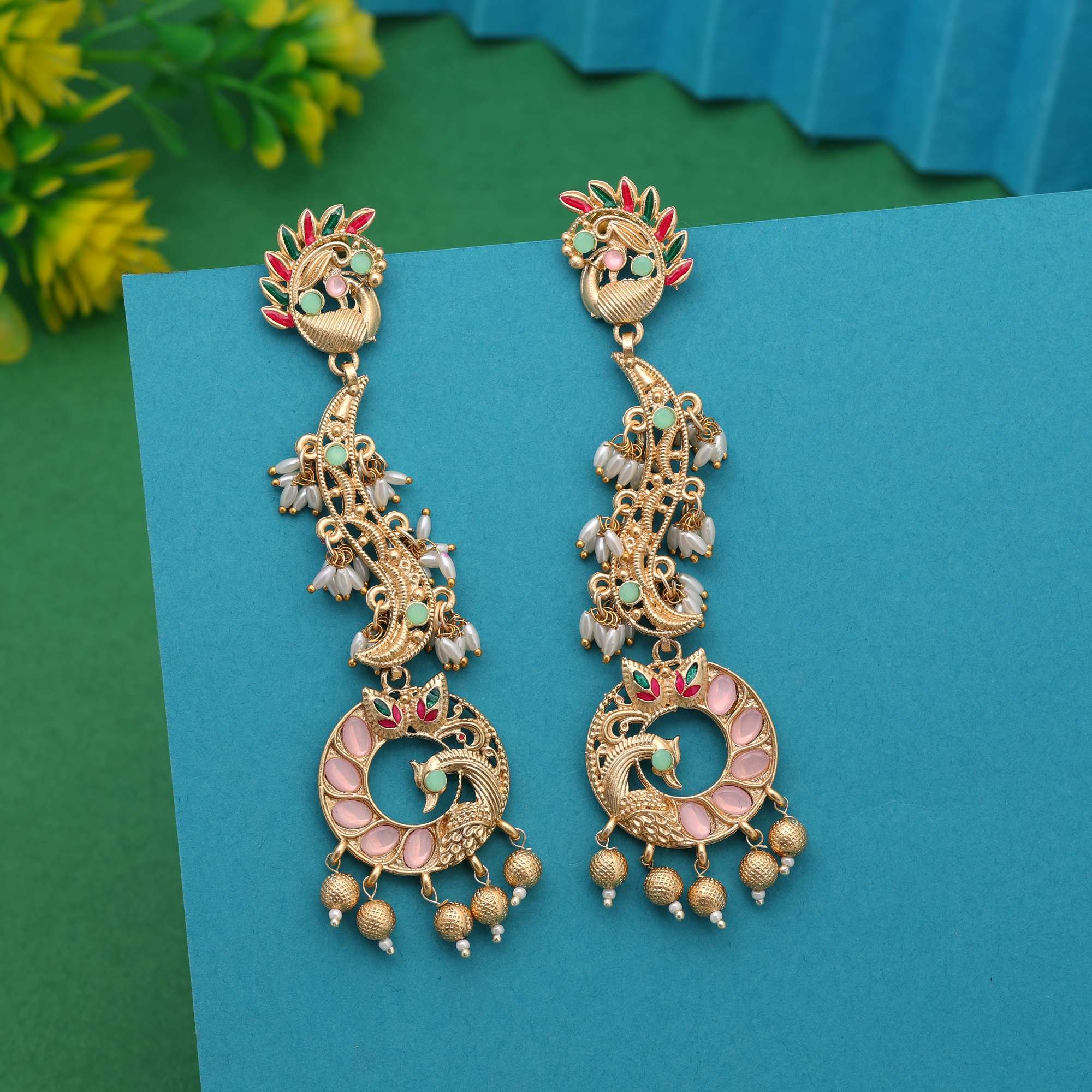 Pink Color Elegant Handmade Amrapali Earrings For Wedding And Celebration Style
