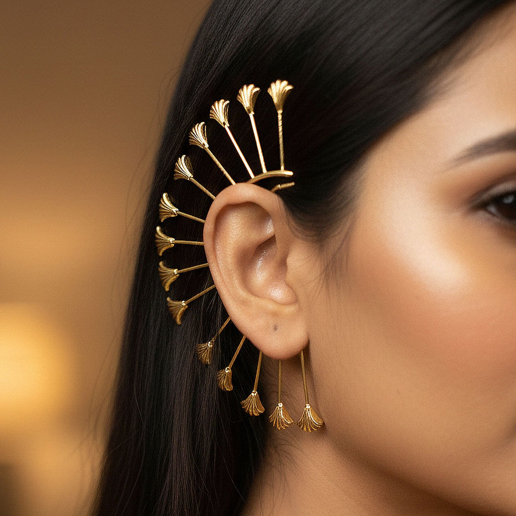 Gold Color Amrapali Earrings Styled As Ear Cuff Inspired Ethnic Statement Jewelry