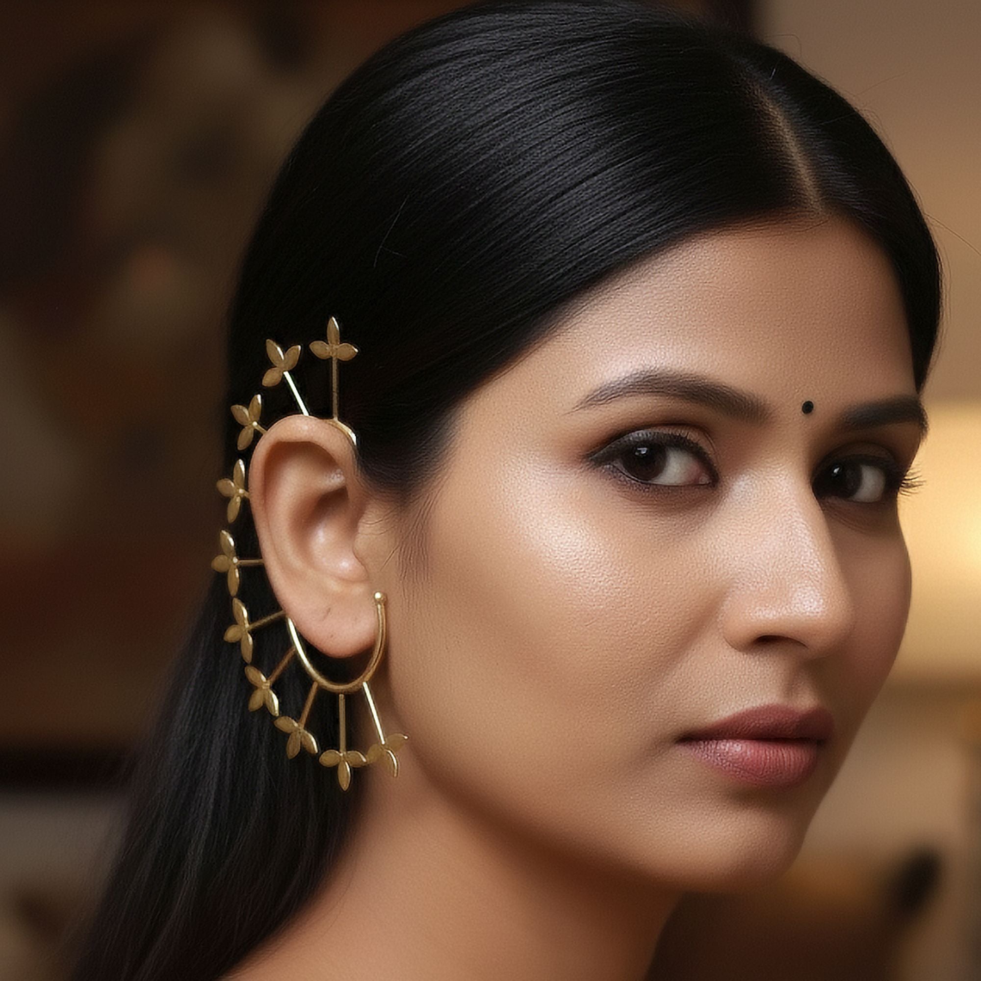 Gold Color Amrapali Earrings Ear Cuff Design Crafted For Bold Traditional Fashion Lovers