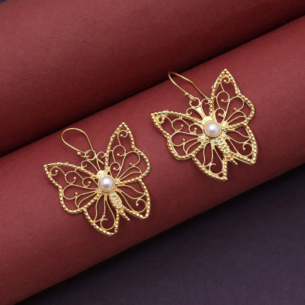 Gold Color Butterfly Amrapali Earrings Featuring Artistic Design And Antique Gold Finish