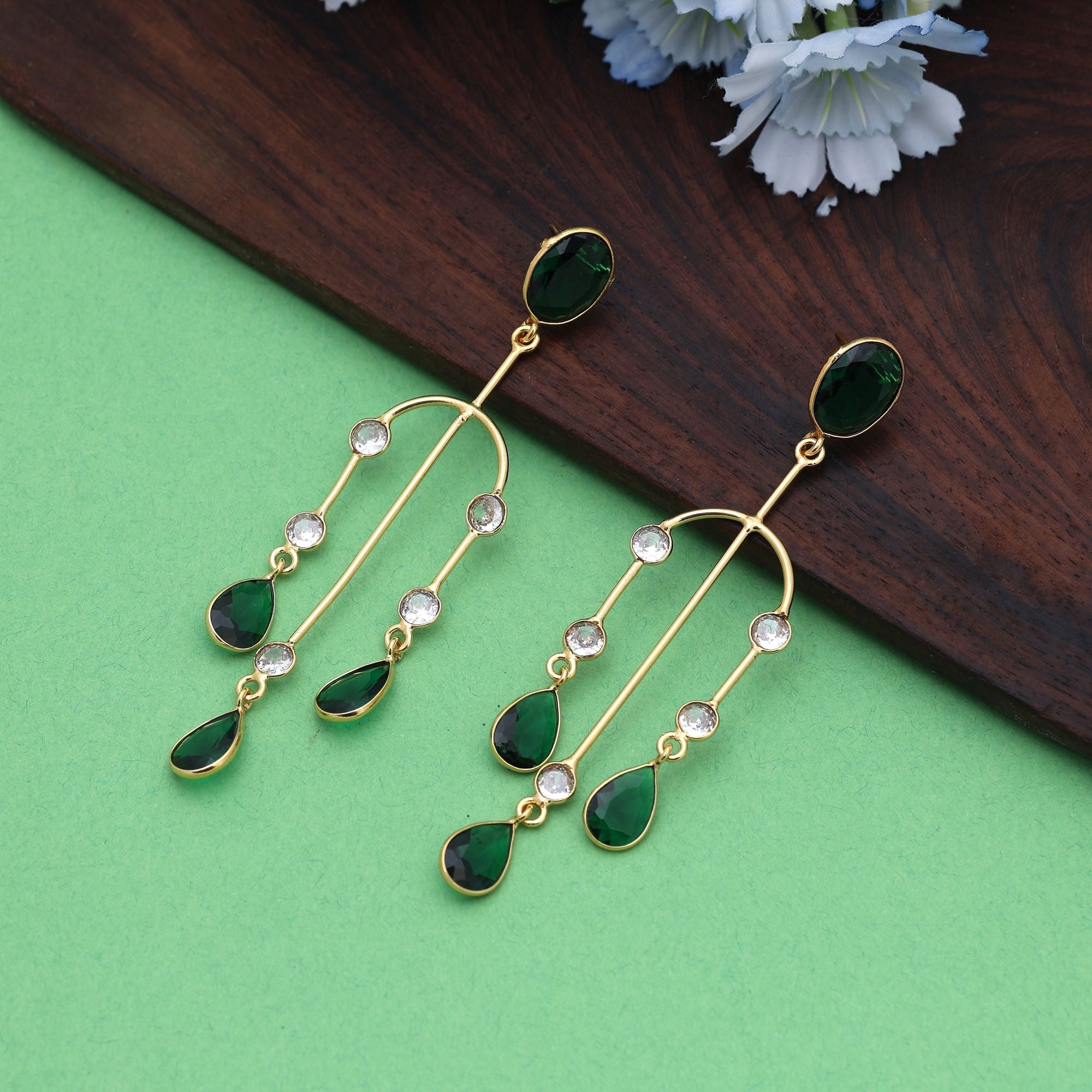Green Color Amrapali Earrings Offering Vibrant Traditional Charm And Bold Finish
