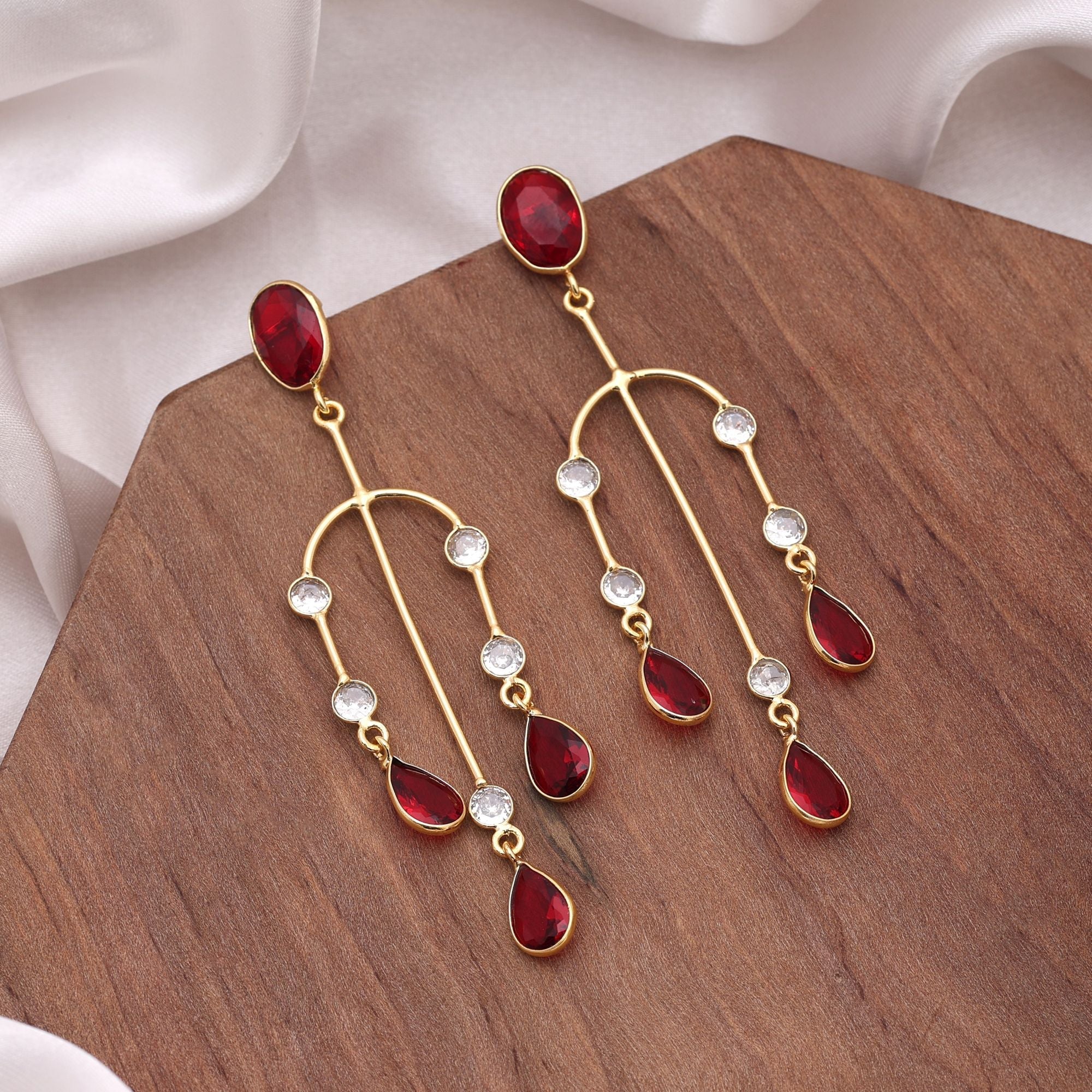 Red Color Amrapali Earrings Inspired By Royal Indian Jewelry Traditions