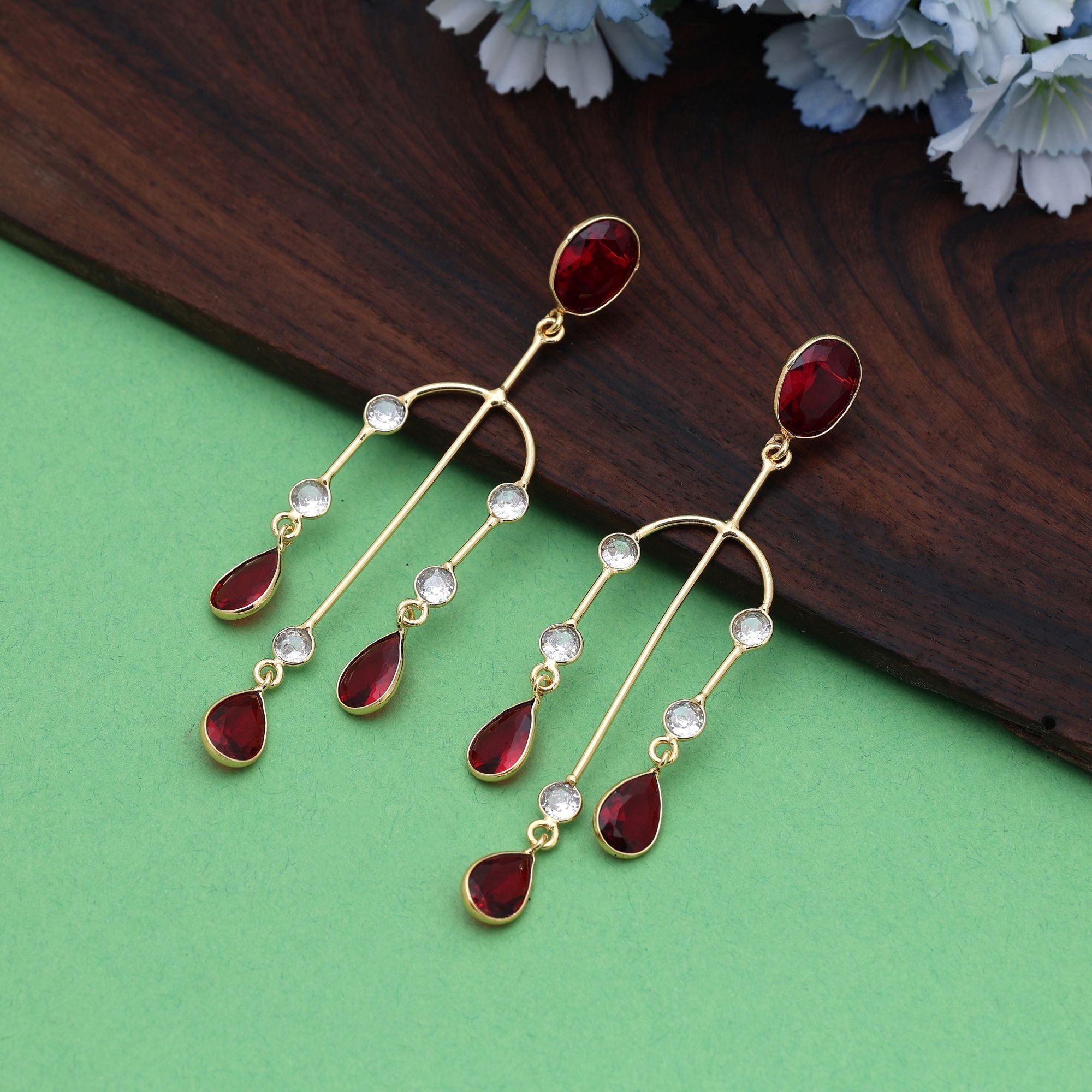 Red Color Amrapali Earrings Inspired By Royal Indian Jewelry Traditions