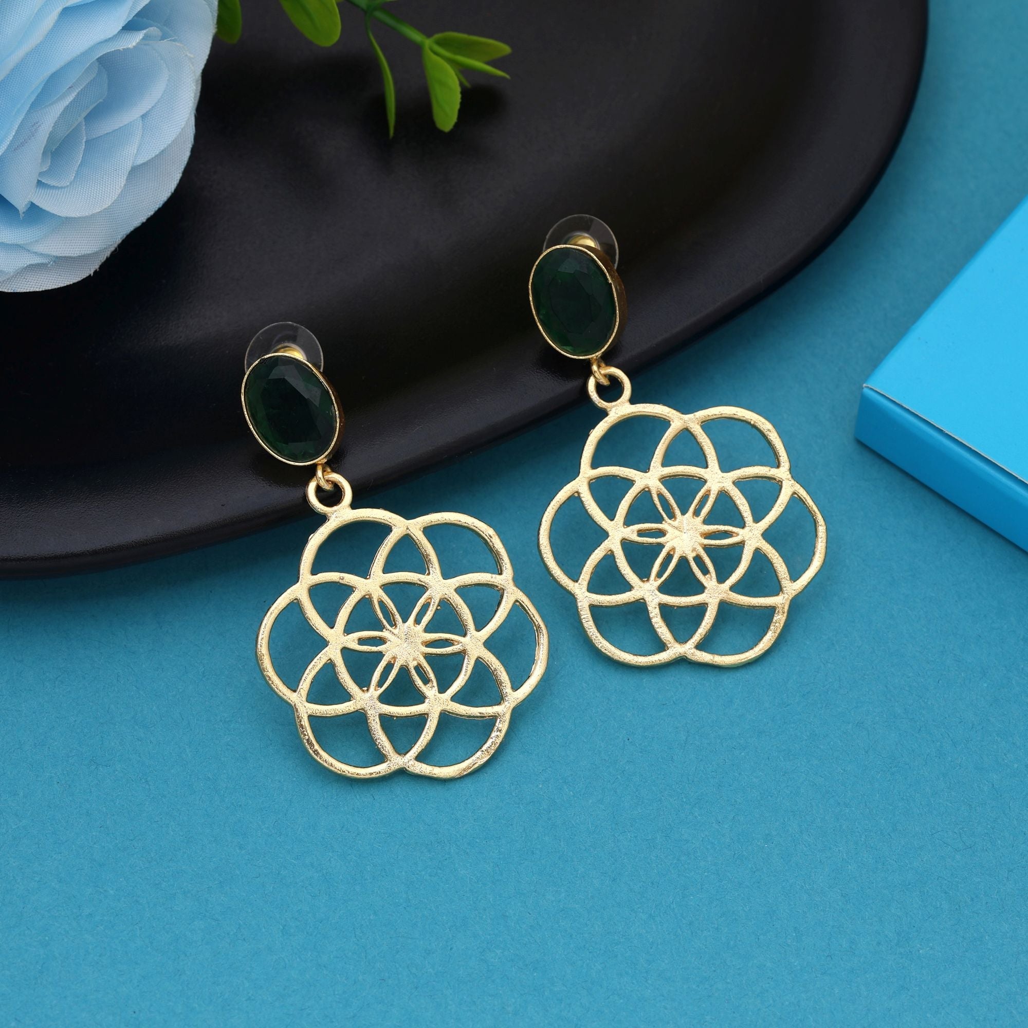 Green Color Amrapali Earrings Featuring Antique Finish With Tribal Inspiration