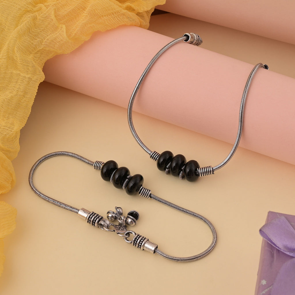 Trendy Black Color Oxidised Anklet Perfect For Indo-Western Outfits