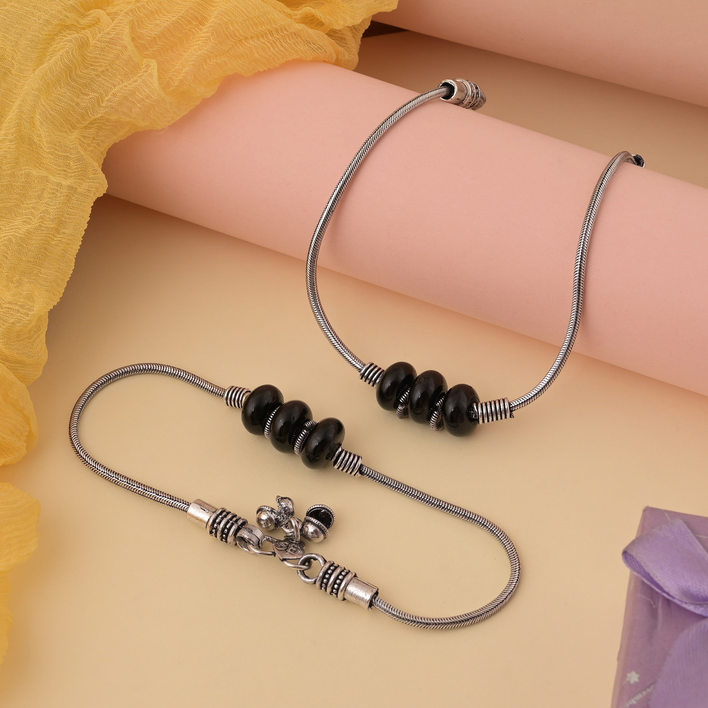 Trendy Black Color Oxidised Anklet Perfect For Indo-Western Outfits