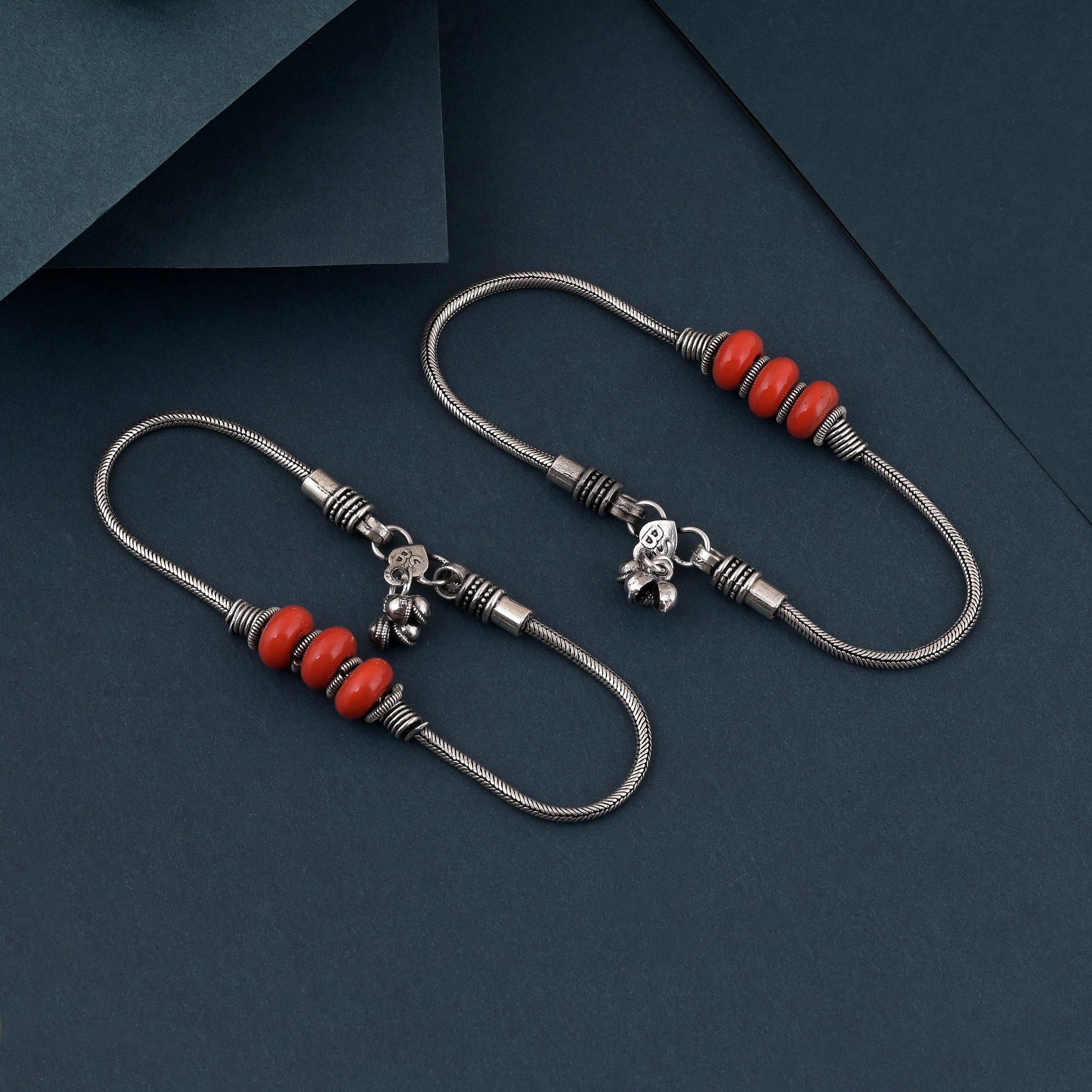 Vibrant Red Color Oxidised Anklet For Bohemian And Traditional Styling