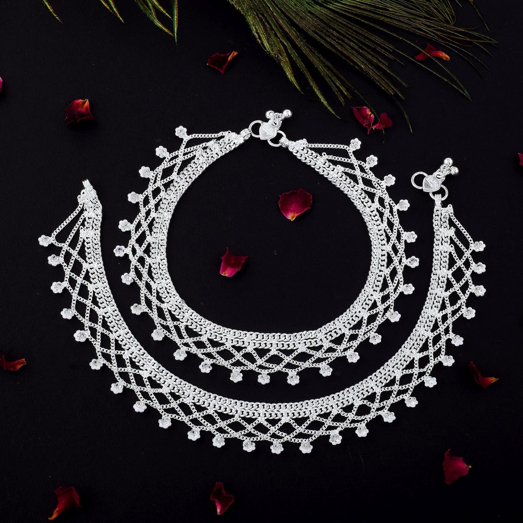 Gorgeous Silver Color Anklets Designed with Premium Handcrafted Jewelry Work for Women