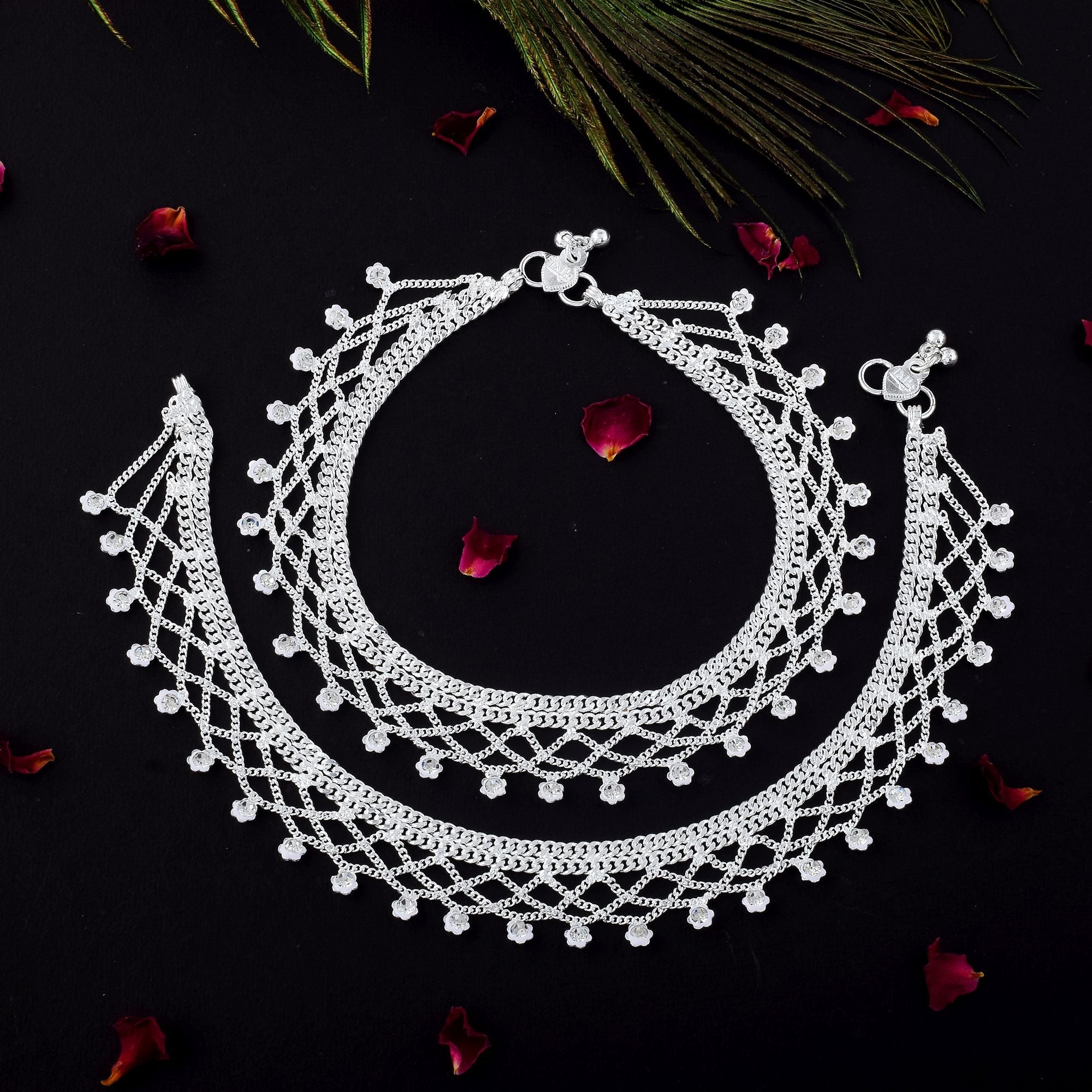 Gorgeous Silver Color Anklets Designed with Premium Handcrafted Jewelry Work for Women