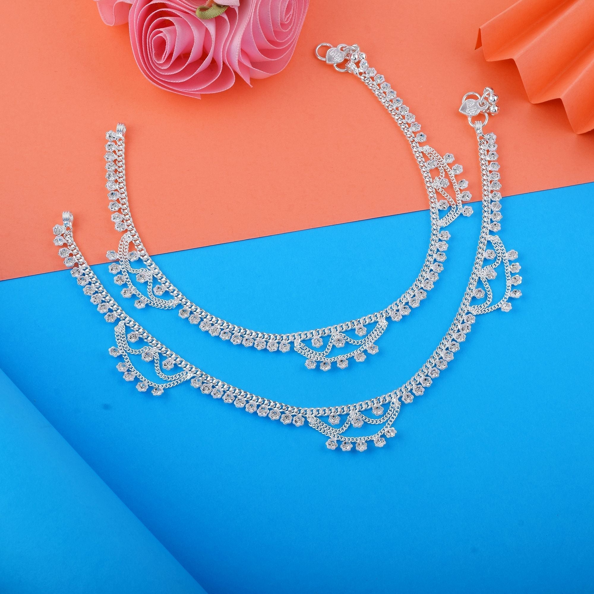 Royal Silver Color Anklets Perfect for Weddings, Engagements, and Traditional Festive Occasions