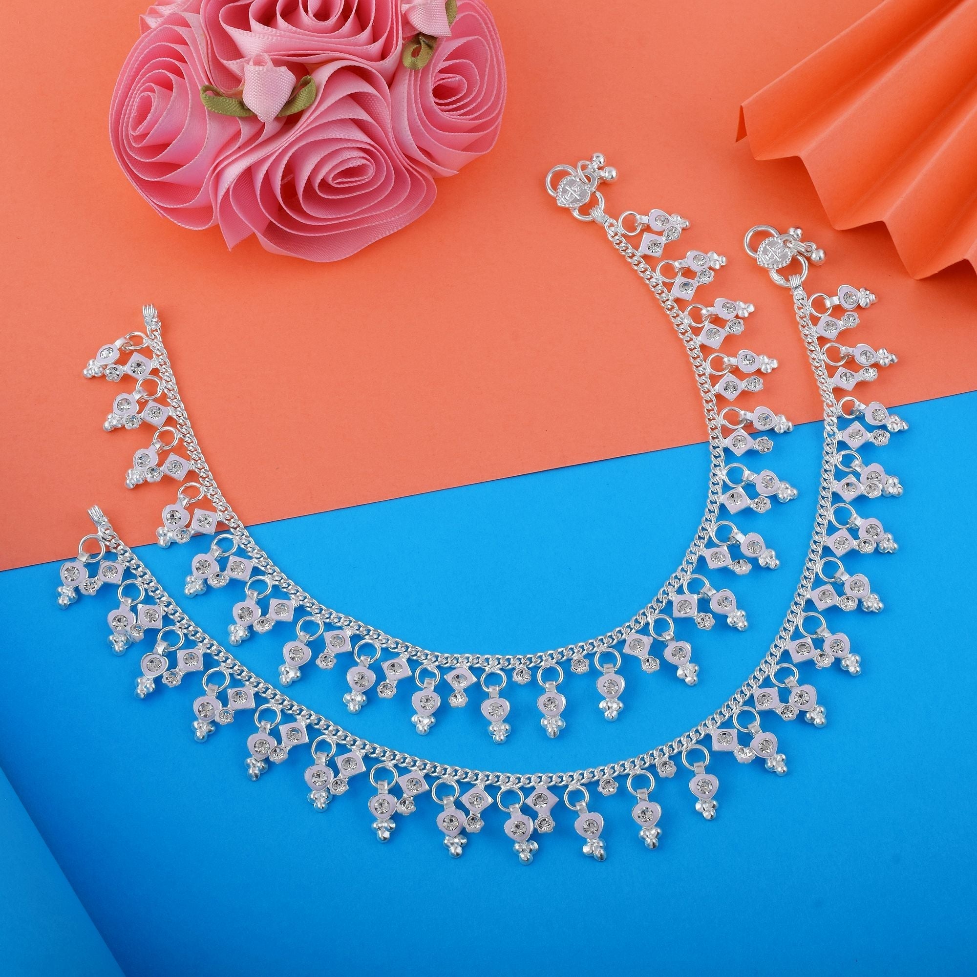 Graceful Silver Color Anklets Crafted for Brides, Parties, and Indian Cultural Outfits