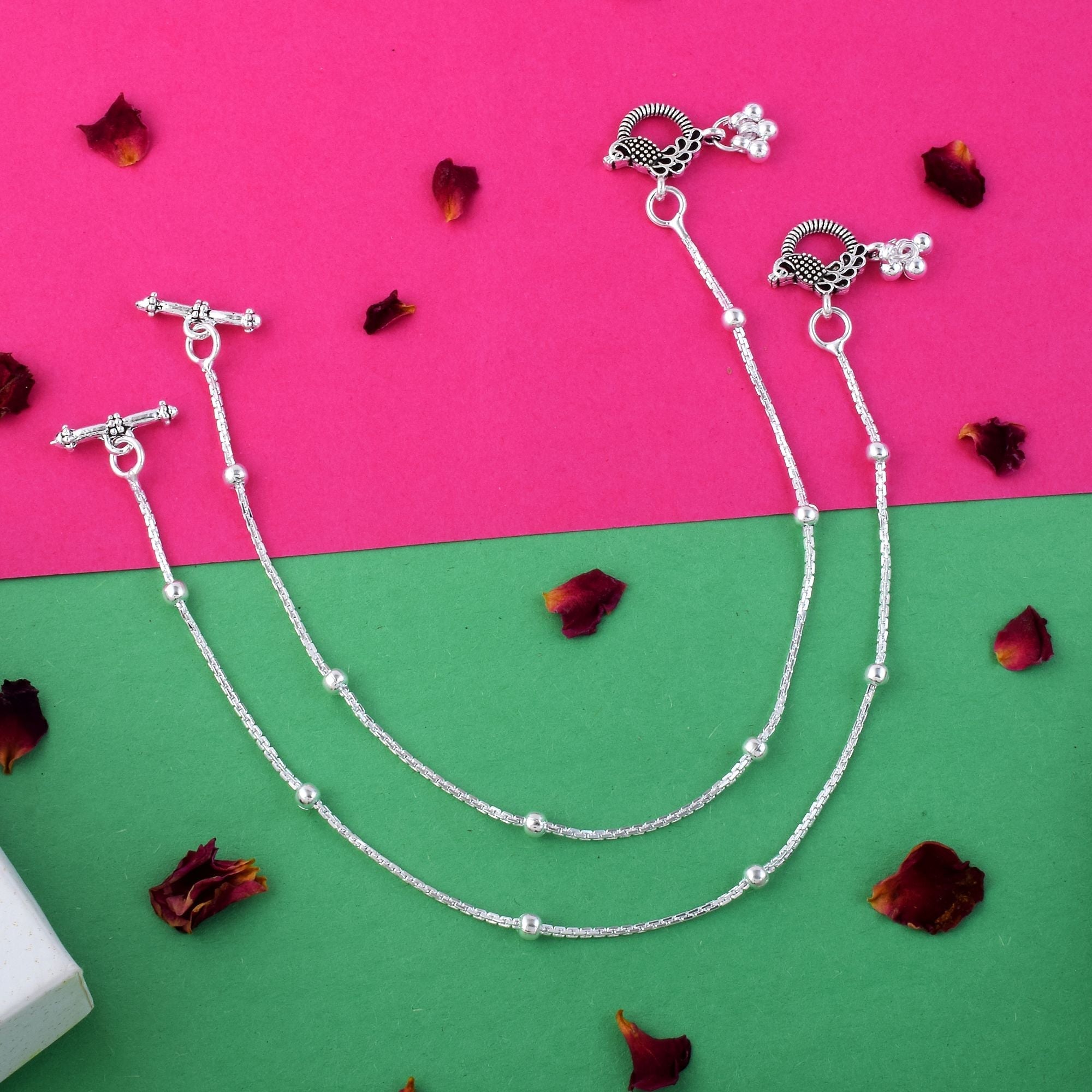 Classic Silver Color Oxidised Anklet Designed For Brides, Parties, And Ethnic Fashion Jewelry