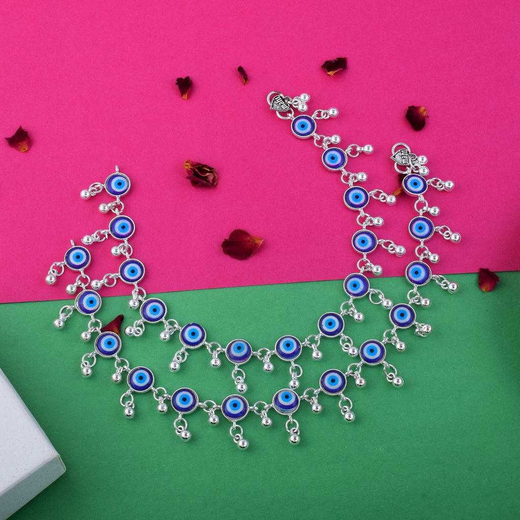 Elegant Blue Color Evil Eye Oxidised Anklet Perfect For Women’S Fashion Jewelry And Party Outfits